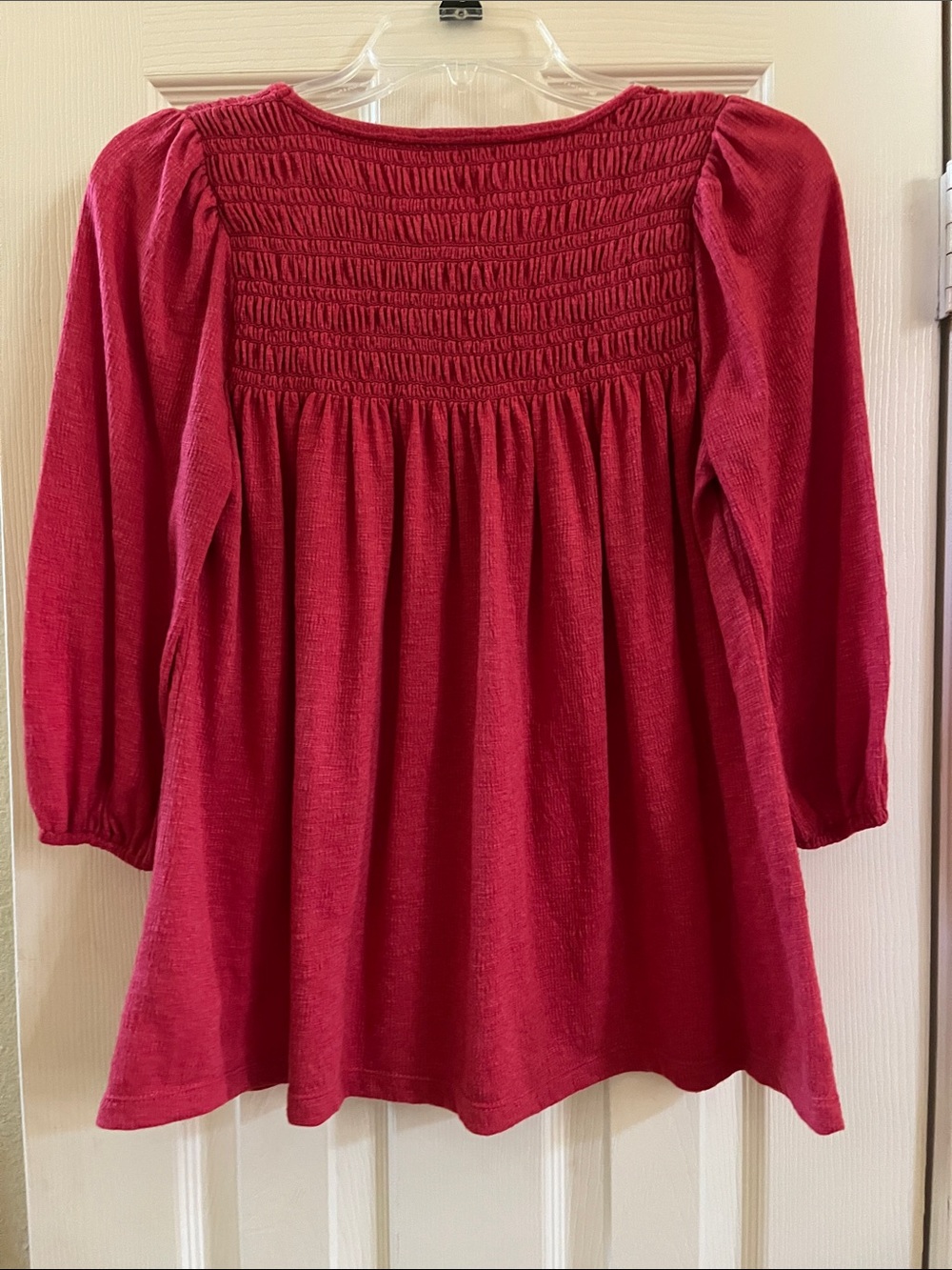 Max Studio Raspberry Smocked Yoke Peasant Top - Picture 9 of 13